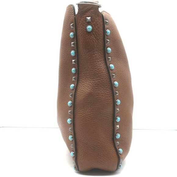 Valentino Rolling Rockstud Guitar Strap Flip-Lock Messenger Bag Brown Leather - Picture 7 of 16